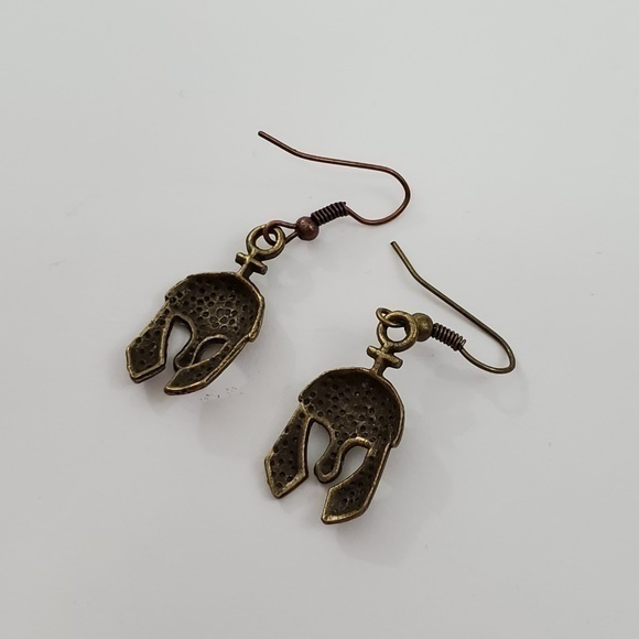 Roman Helmet Earrings Gladiator Dangle Charm Cros - Picture 5 of 6